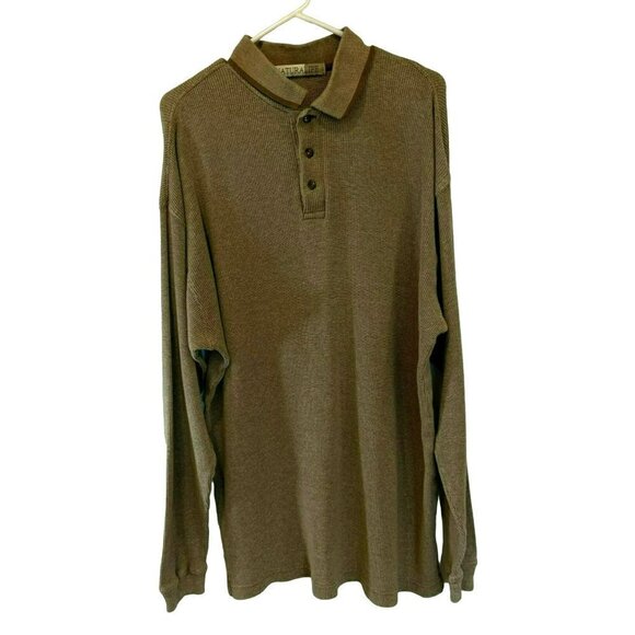 NaturaLife Men's 3-Button Long Sleeve Waffle Knit Collared Shirt Sz XL Outdoors - Picture 1 of 10
